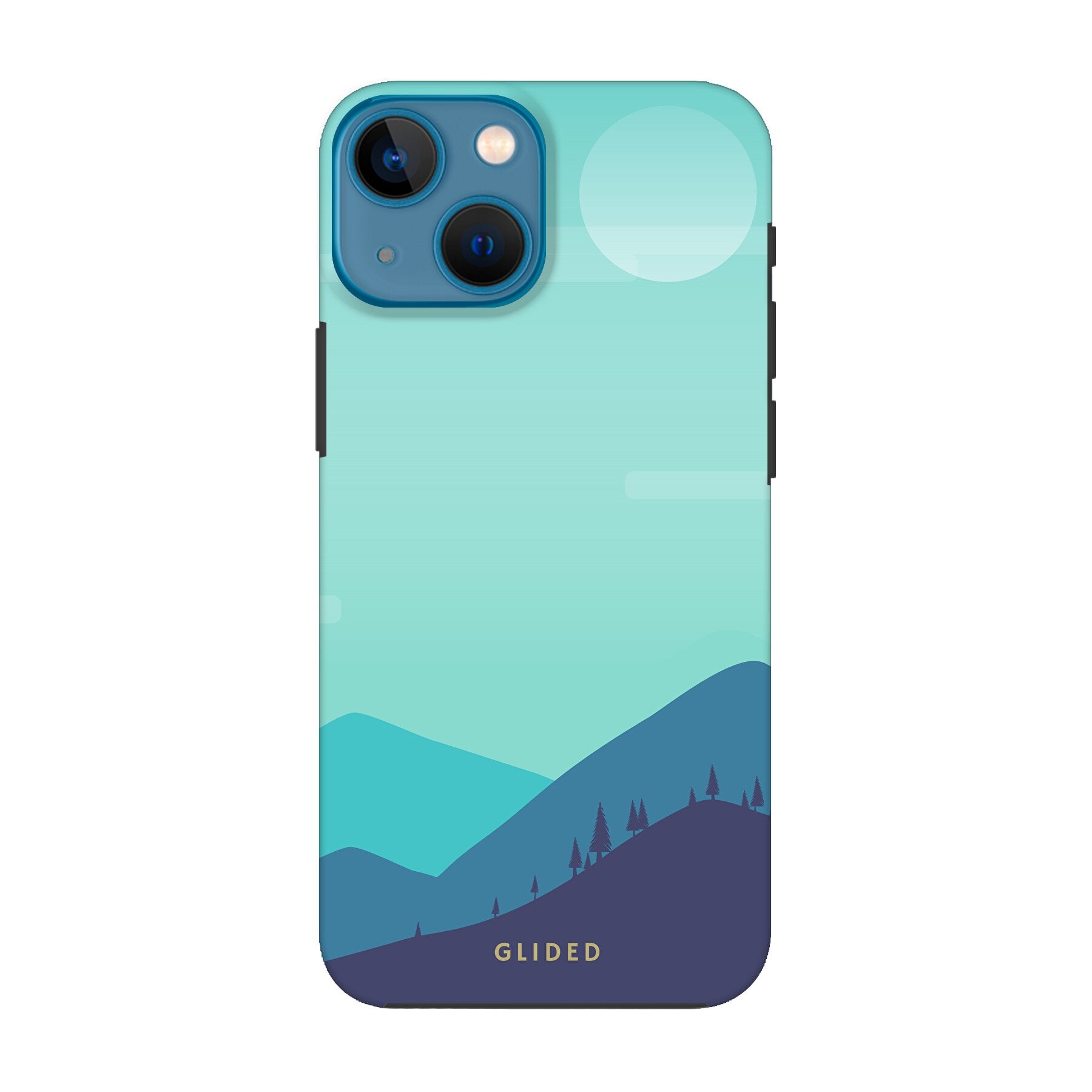 Alpine iPhone 13 mini Handyhülle mit einzigartigem Bergdesign, stoßfestem Schutz und präzisen Aussparungen für alle Funktionen.